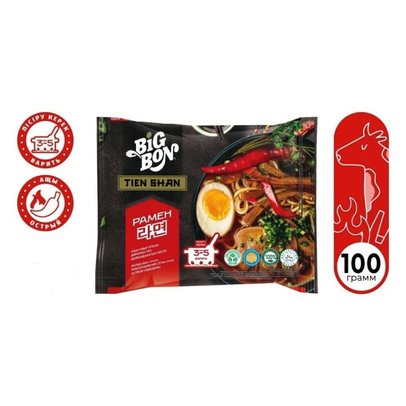 Big Bon лапша Tien Shan рамен острая говядина 100 г.